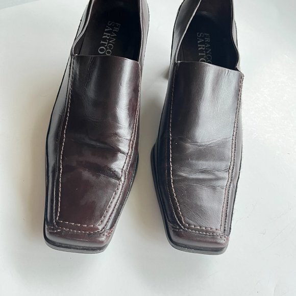 FRANCO SARTO SQUARE TOE CHUNKY HEEL BROWN LEATHER‎ WOMENS SIZE 6.5M PUMPS… - Picture 3 of 8